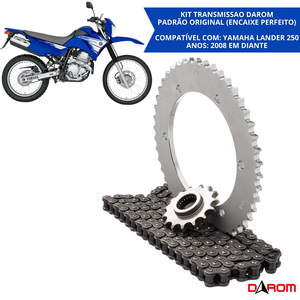 Kit Relação Transmissão Lander 250 ate 2008 Corrente 428HX 130 Elos Coroa 46 Dentes Pinhão 15 Dentes Darom