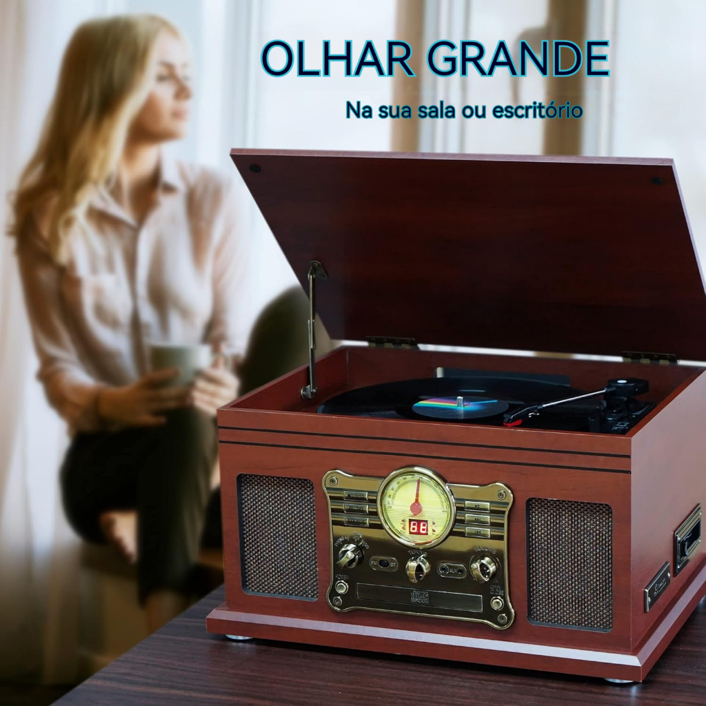 VEDO 10 in 1 Bluetooth Record Player, 3-Speed Turntable for Vinyl with Speakers, LP to MP3 Converter, CD, Cassette Playe