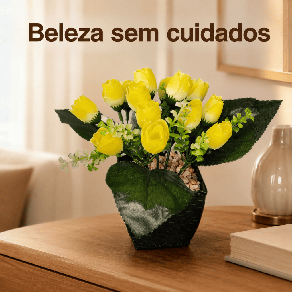 Rosas Artificiais Amarelas 18 cm Arranjo Decorativo Para Sala Quarto Escritório Mesa E Presente Lar