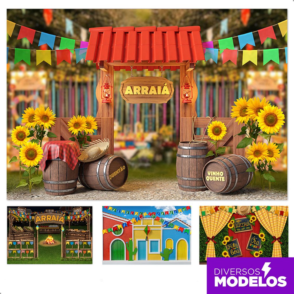 Painel Festa Junina Retangular Fundo Fotográfico São João Decoração Arraiá Cenário Tecido Sublimado