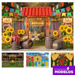 Painel Festa Junina Retangular Fundo Fotográfico São João Decoração Arraiá Cenário Tecido Sublimado