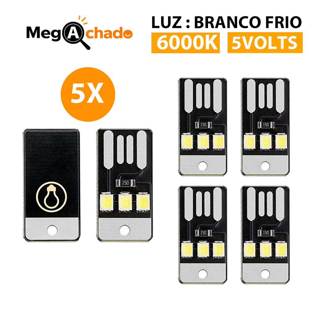 Kit 5 Luminárias Abajur Lâmpada LED USB Branco Frio 5V Portátil Para Chaveiros