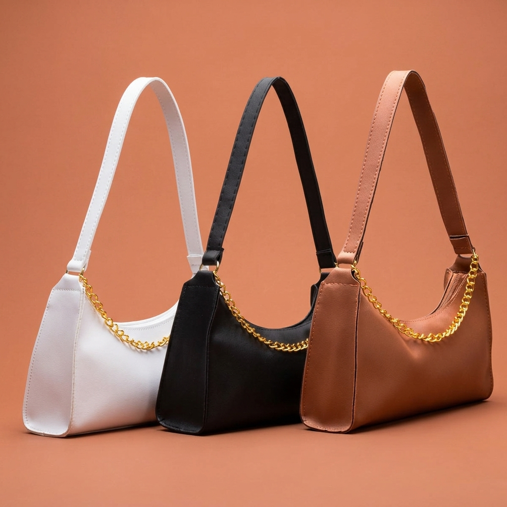 Kit Bolsas Femininas 3 Baguetes Lisas Pequenas Correntes de Ombro e de Mão