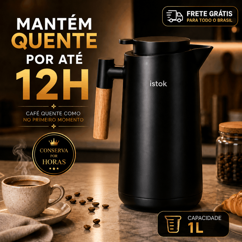 Garrafa Térmica 1L Premium Inox | Mantém Café Quente por Horas | Design Elegante com Cabo ...