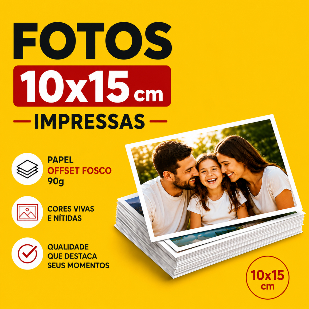 Kit 10 à 100 Fotos 10x15 Reveladas para Molduras ou Álbum - Tipo de Papel: Sulfite Fosco 90g