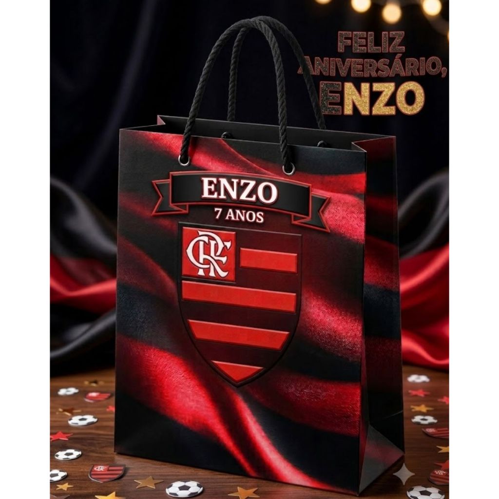 Sacolinha Personalizada Flamengo - Lembrancinha aniversário infantil 10/20/30/40/50/100 unidades