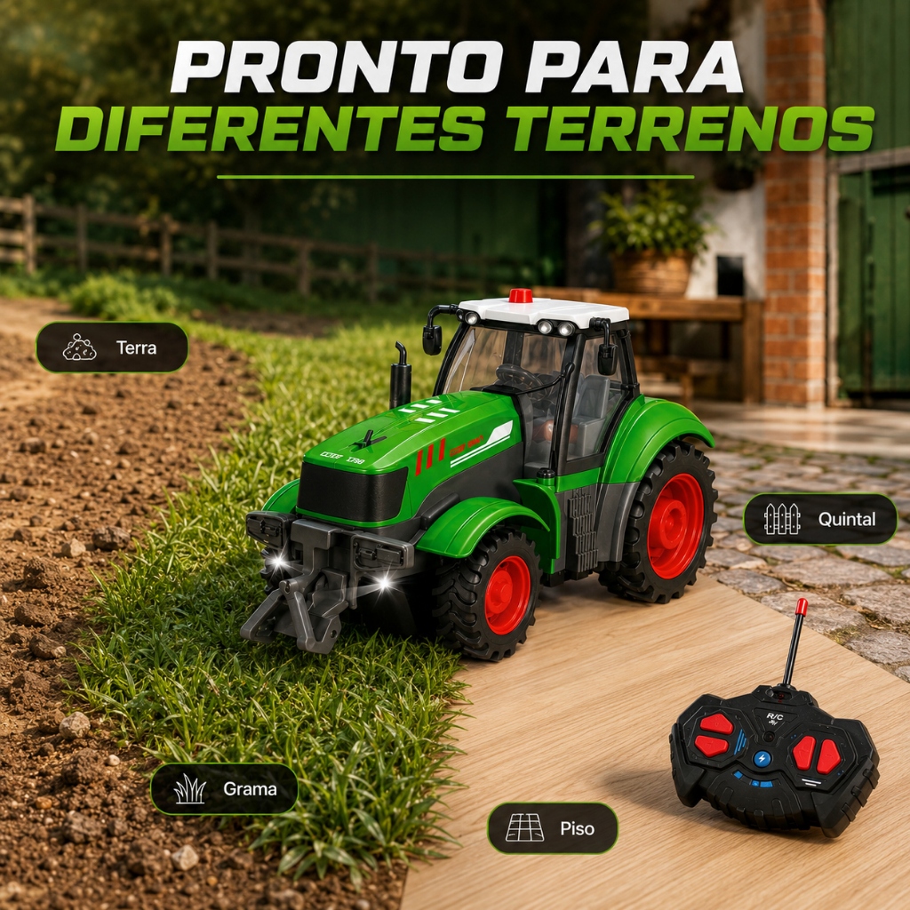 Carrinho Trator Controle Remoto Agrícola Infantil  Recarregável USB Presente Brinquedo 4x4 Kizumba