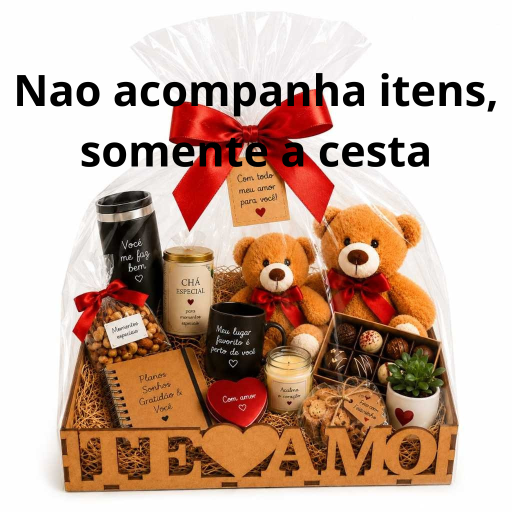 Kit Bandeja Mdf Te Amo Presente Cesta Café da Manhã Dia dos Namorados Aniversario Amor