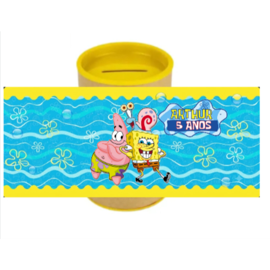 Cofrinho + Rótulo Personalizado Bob Esponja Lembrancinha de Aniversário Festa Infantil