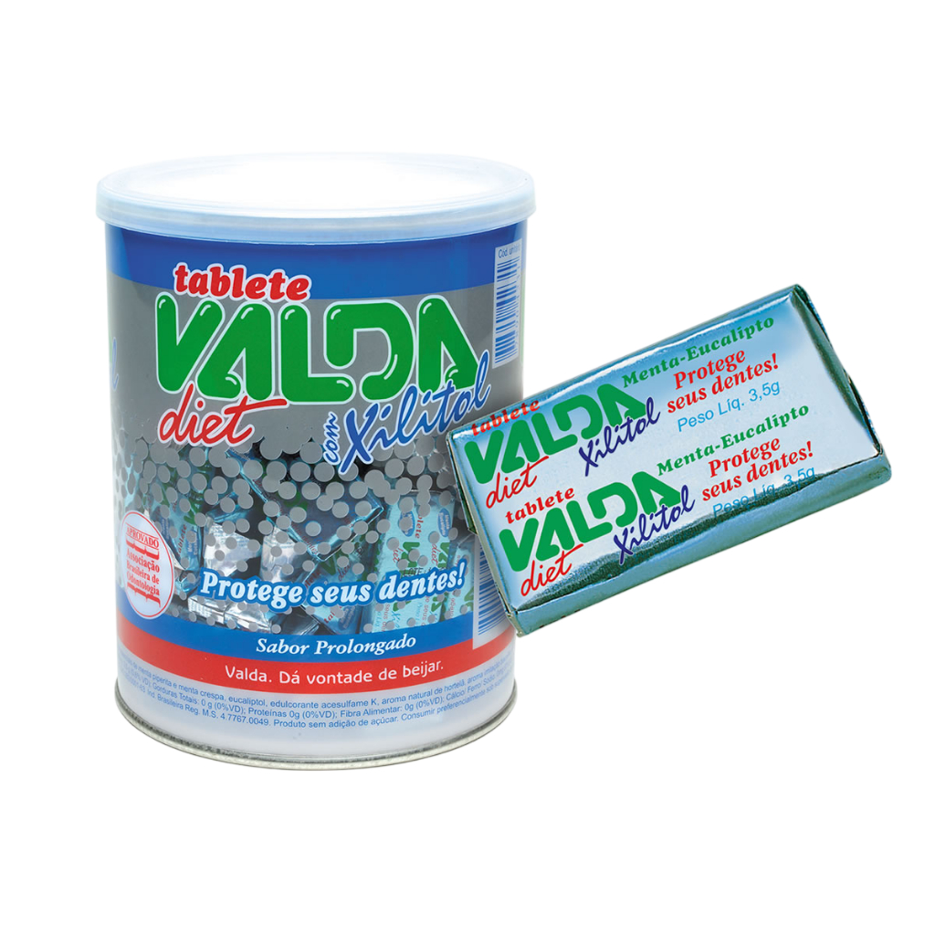 Tablete Goma de Mascar Sabor Mentol Diet com 100 Un. de 3,5g - Valda