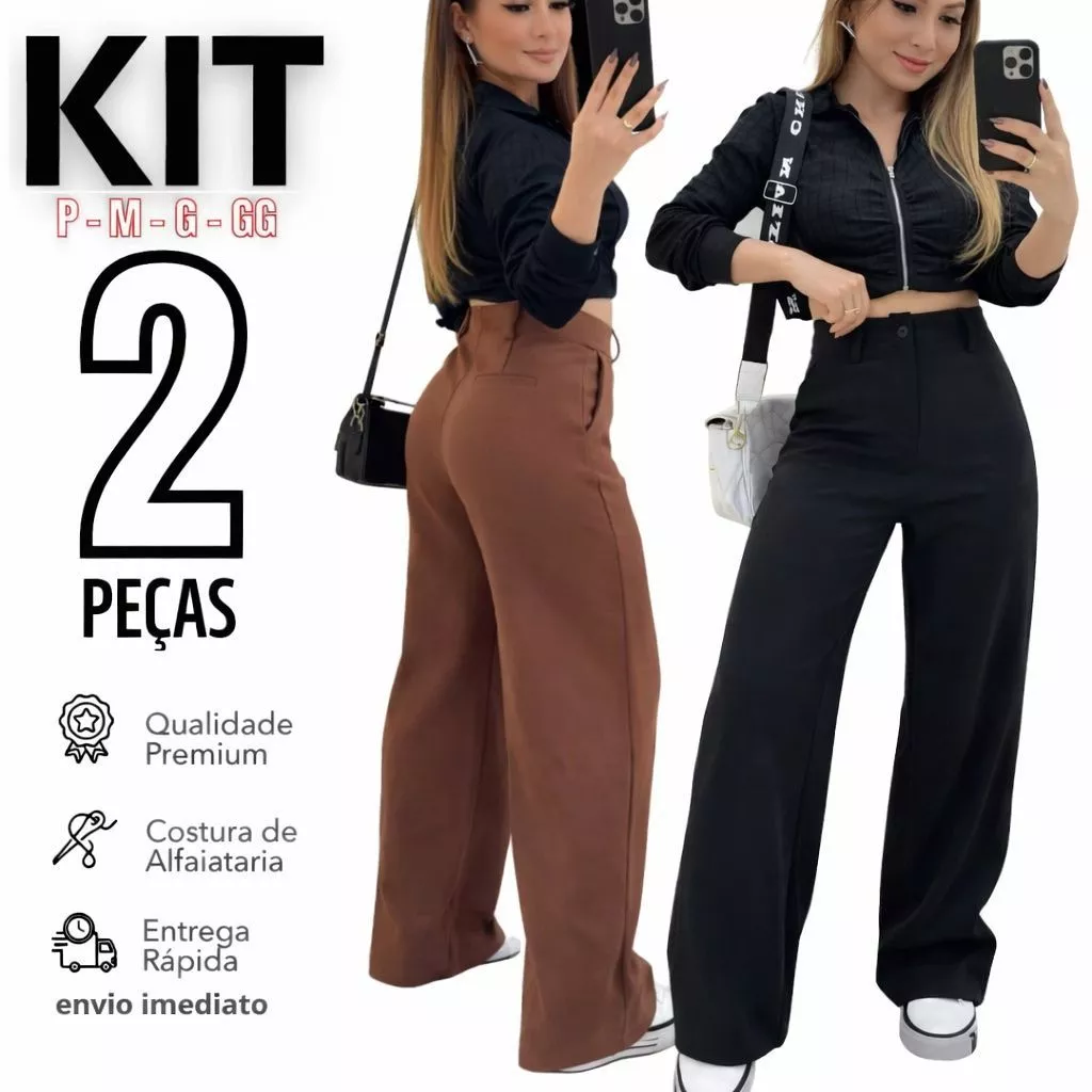 Kit 2 Calça Alfaiataria PREMIUM Cintura Alta Com Bolso PROMOÇÃO — imagem 1