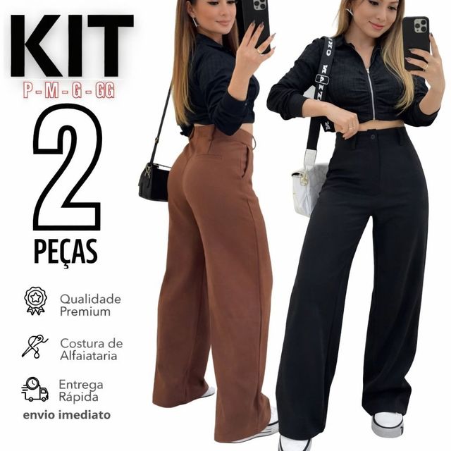 Kit 2 Calça Alfaiataria PREMIUM Cintura Alta Com Bolso PROMOÇÃO