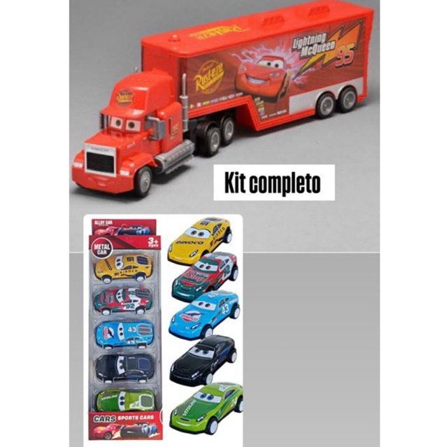 Caminhão Mak Fricção 42 Cm + amigos 5 Carrinhos Metal Filme Carros Mcqueen
