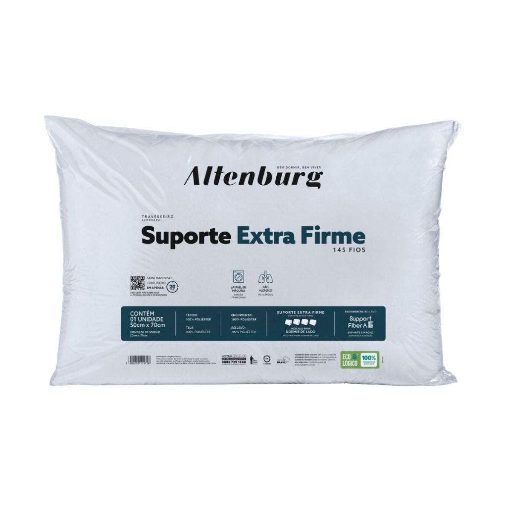 Travesseiro Altenburg Suporte Extra Firme Original 50x70cm Antialérgico 100% Algodão Percal
