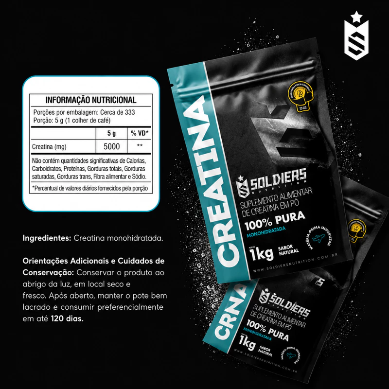 Creatina Monohidratada em Pó 1kg 100% Pura Soldiers Nutrition — foto 5