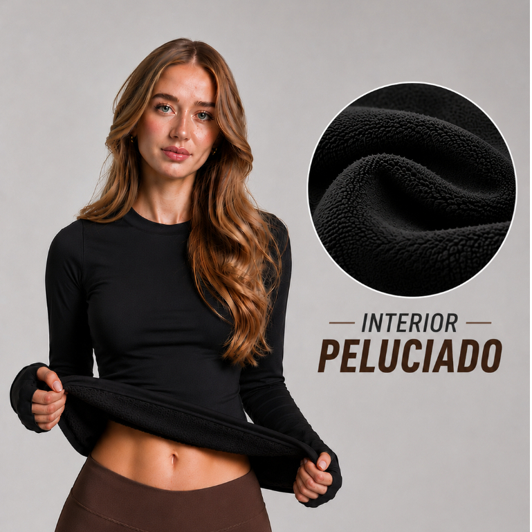 Blusa Manga Longa Dry Fit Feminina Térmica Peluciada Inverno