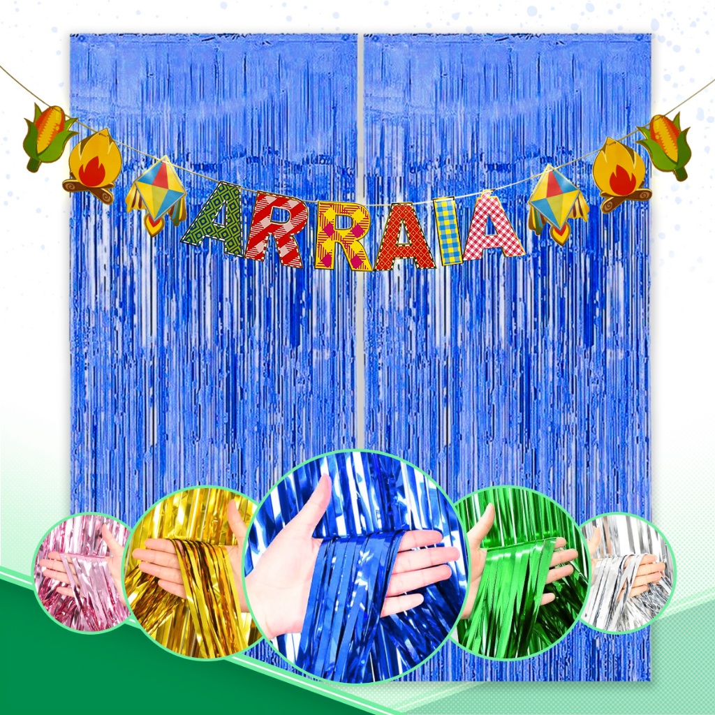 Kit Cortina Metalizada Fita Bandeirinha Festa Junina