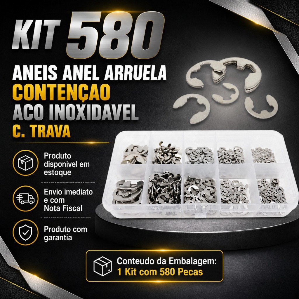 KIT 580 ANEIS ANEL ARRUELA CONTENCAO ACO INOXIDAVEL C. TRAVA