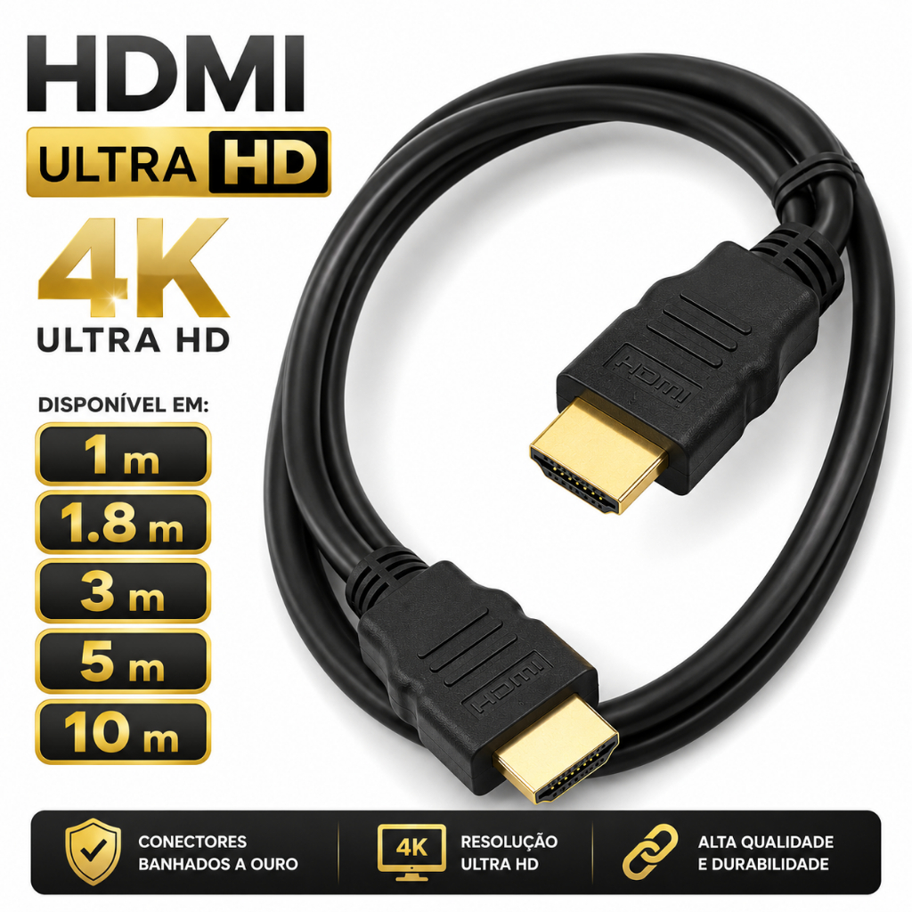 Cabo Hdmi 1 Metro 4k 3d Full Hd Para Tv Monitor Pc 1080p Cabo HDMI Qualidade