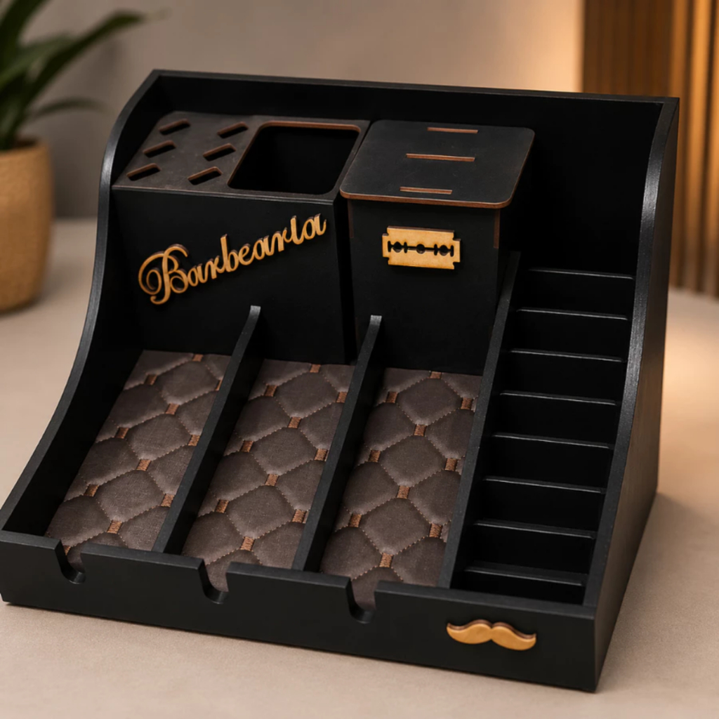 Suporte para Máquina Barbearia Organizador de Bancada Luxo Completo Barbeiro Porta Pente
