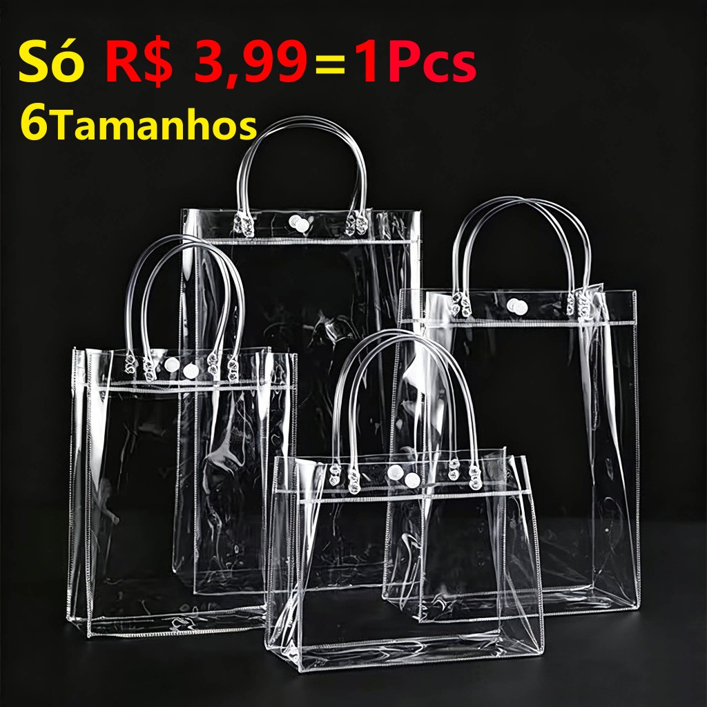 Sacola Pvc Transparente Com Alça Para Lembrancinhas Ideal para presentes de Natal, casamentos e festas de aniversário