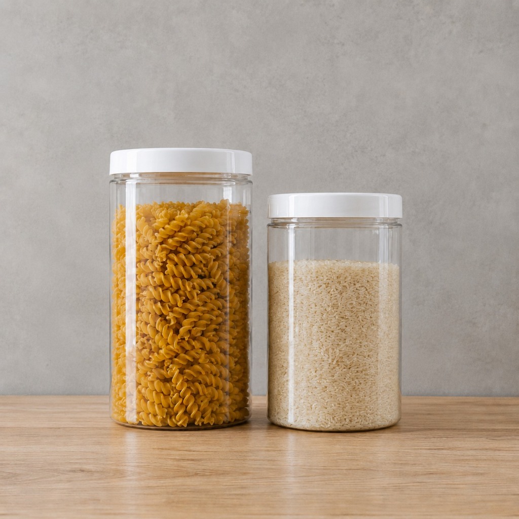 Kit 2 Potes Cozinha 2000ml + 1500ml para Mantimentos Transparente Tampa Branca de Rosca Minimalista