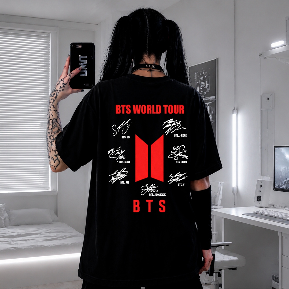 Camiseta BTS World Tour Oversized K-Pop Unissex Streetwear/Casual/Treino/Academia Algodão Premium