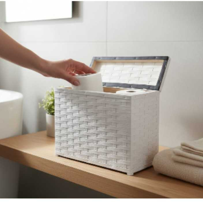 Cesto de Armazenamento Organizador Decorativo para papel higiênico artesanal Cabe 12 Rolos de Papel e vai Montado