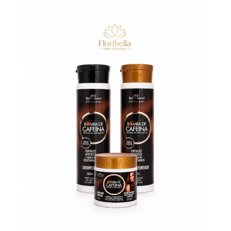 Kit Bomba de Cafeína Bell Corpus – Shampoo + Condicionador + Máscara