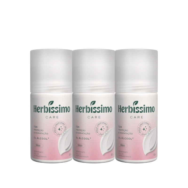 Kit Desodorante Roll-On Antitranspirante Herbíssimo Care Hibisco 50ml (3 unidades)
