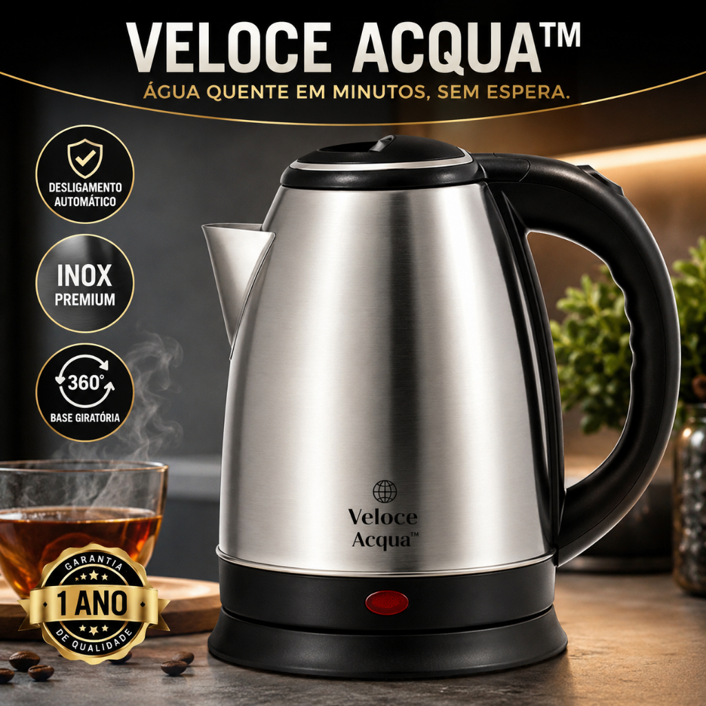 Chaleira Elétrica Inox 1,8L 1000W Aquecimento Rápido Desligamento Automático Base 360° 127V