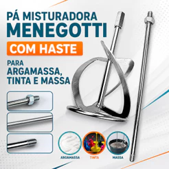 Kit Pá Misturadora e Haste Menegotti p/ MEL1200 MEL1600 MEL1800 Argamassa Tinta Gesso Massa