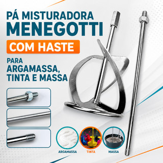Kit Pá Misturadora e Haste Menegotti p/ MEL1200 MEL1600 MEL1800 Argamassa Tinta Gesso Massa