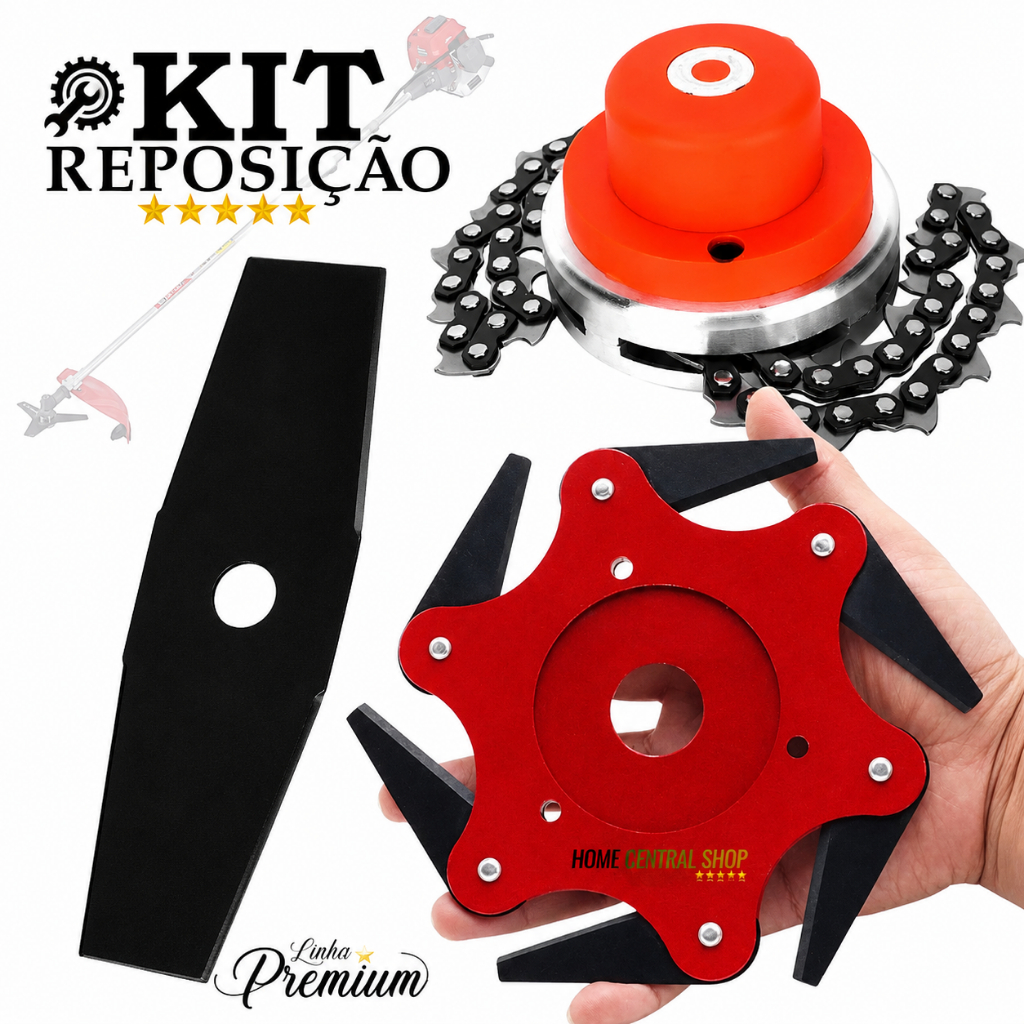 Super Kit - Lamina Facão + Lâmina 6 Pontas + Trimmer Para Roçadeira universal - Todas as Marcas