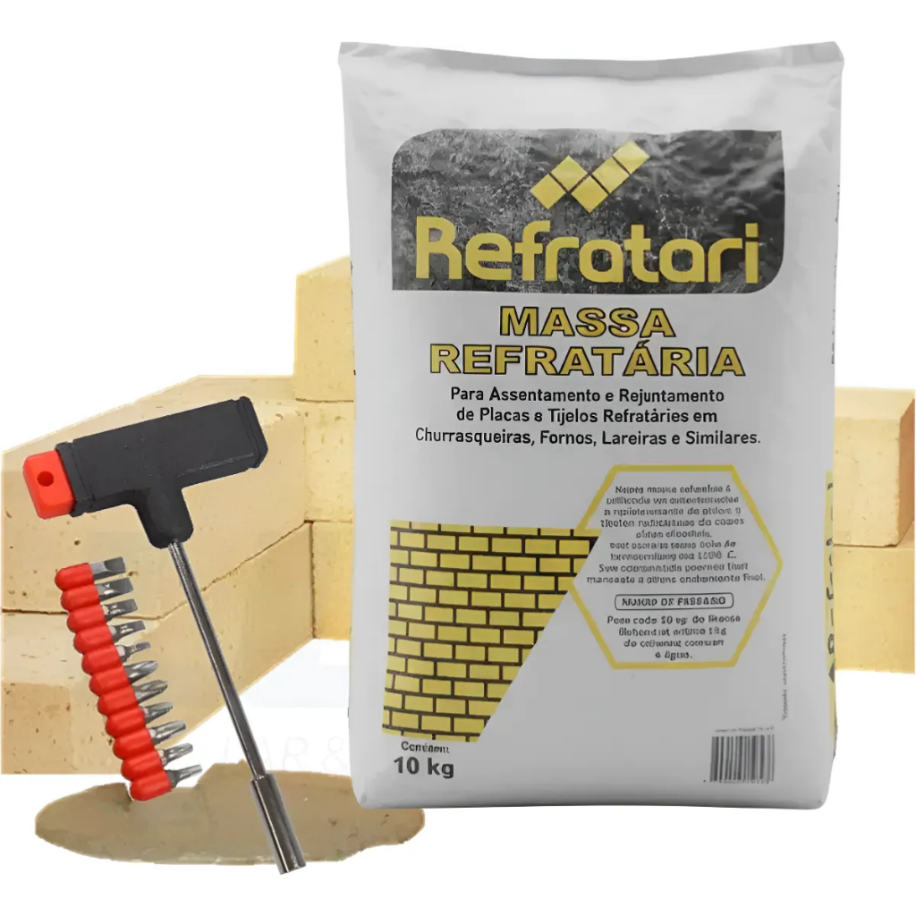 Massa Refrataria Seca 10kg Para Churrasqueira/ Forno / Tijolo/ Plaqueta + Brinde Construção
