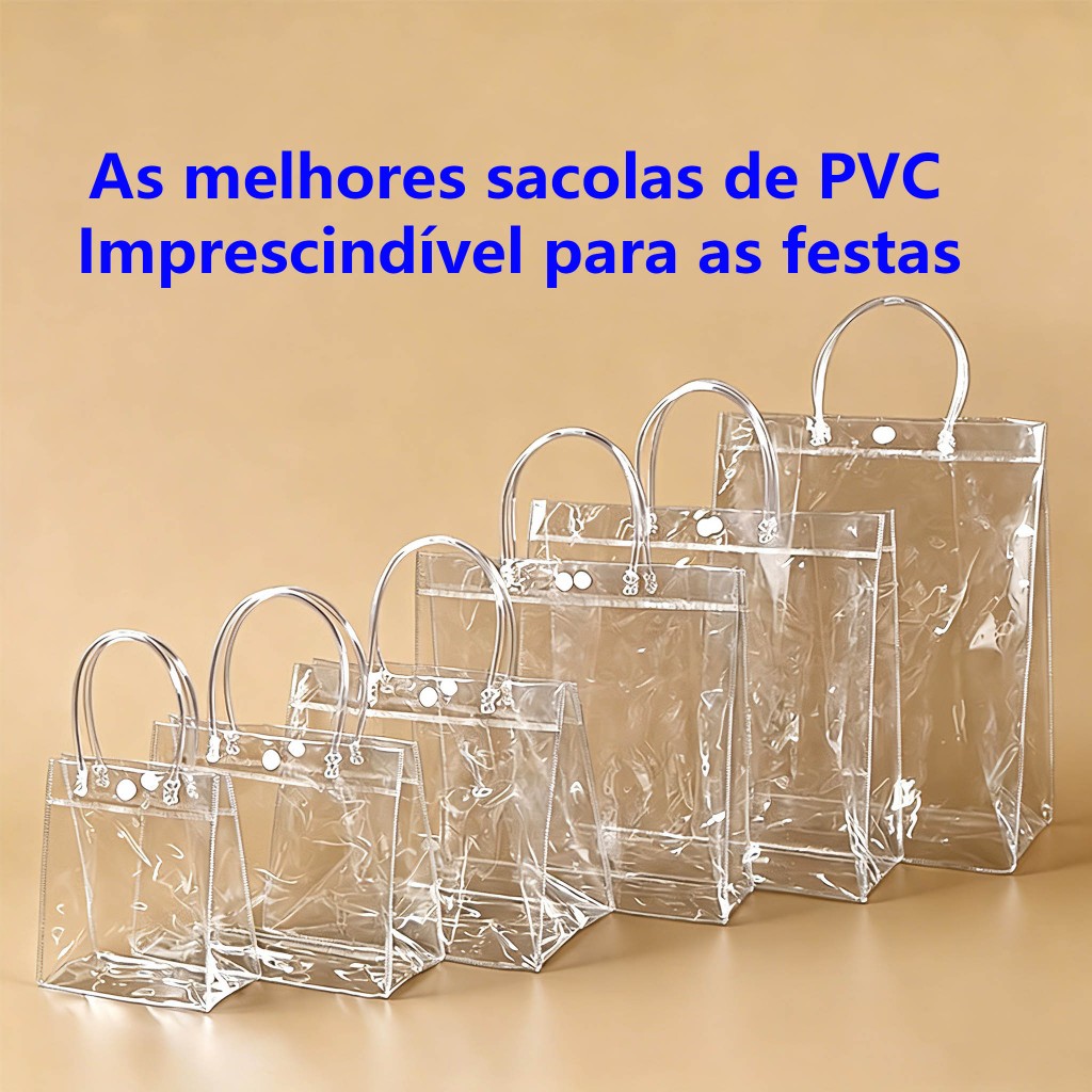 Sacola Transparente PVC com Alça e Botão para Lembrancinhas, Casamentos e Presentes5/10/15 unidades
