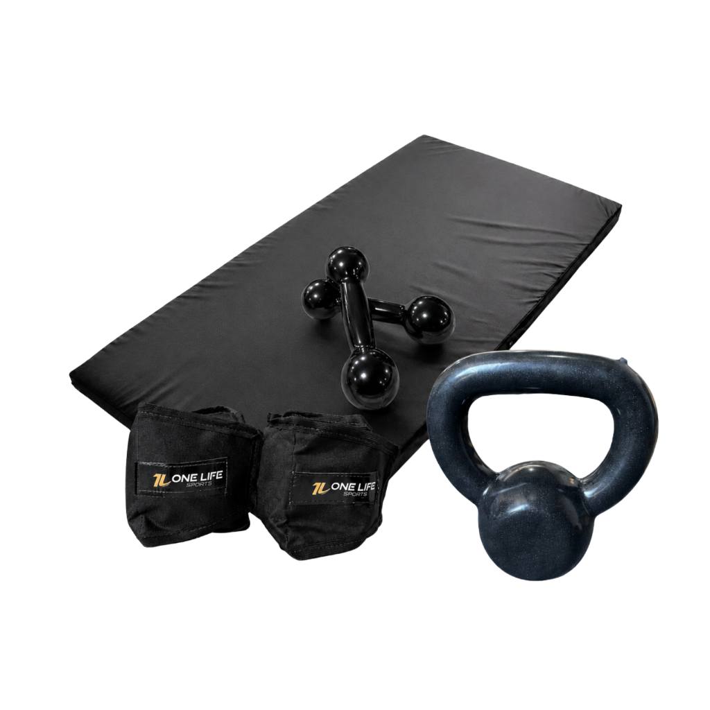 Kit Ginástica Caneleira 1kg, Colchonete, Halter 1kg, Kettlebell Emborrachado 4kg | Casa, Peso