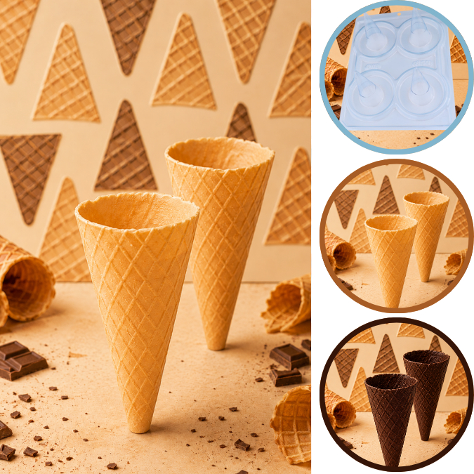 1~5 Forma BWB Com Silicone(3 partes) Para Chocolate Cód. 850 - Cone Grande 42g. Cone Trufado Gourmet (CHOCO)
