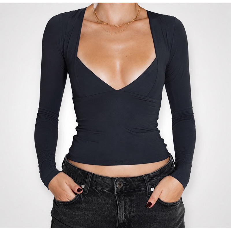 Blusa MANGA LONGA Decote V Aesthetic Efeito Silicone