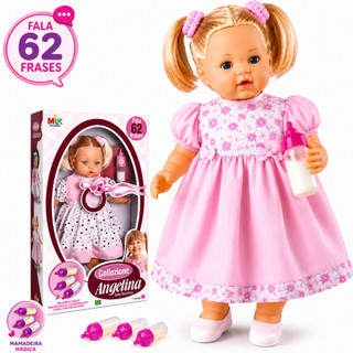 Boneca Grande Angelina Loira Fala 62 Frases Tipo Reborn Com Mamadeira Milk Brinquedos