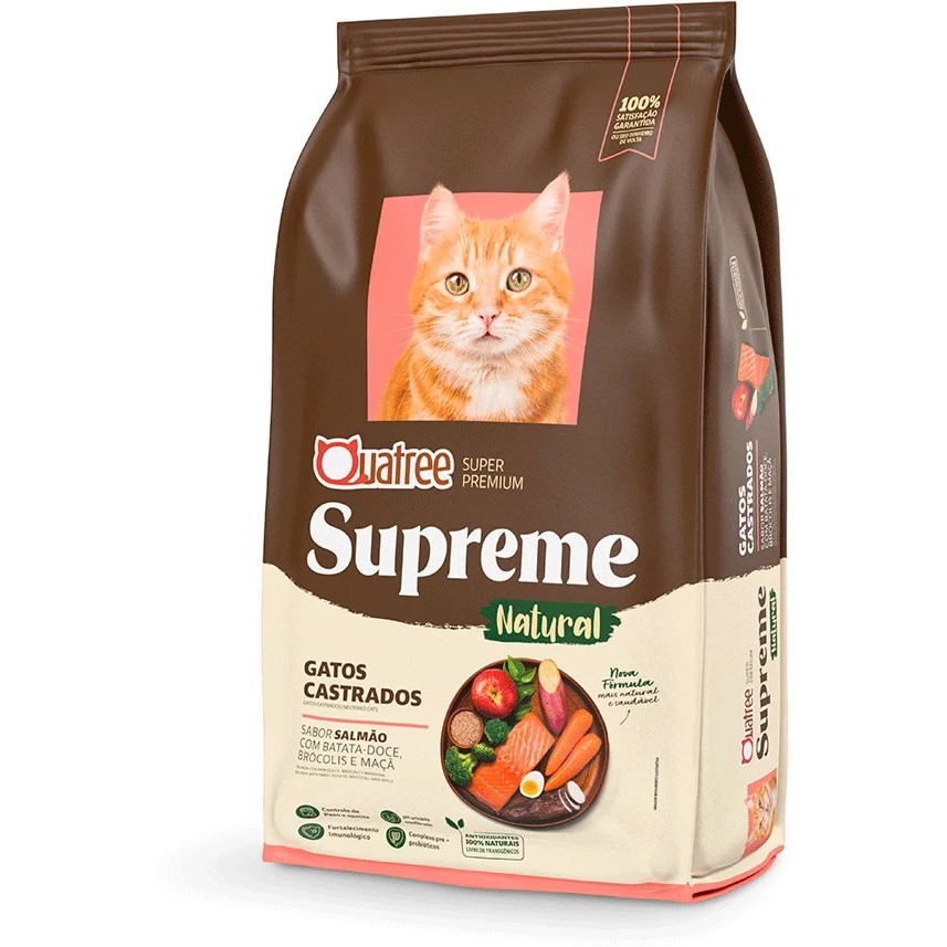 Ração Quatree Supreme Gatos Castrados sabor Salmão e Batata Doce 10.1 Kg