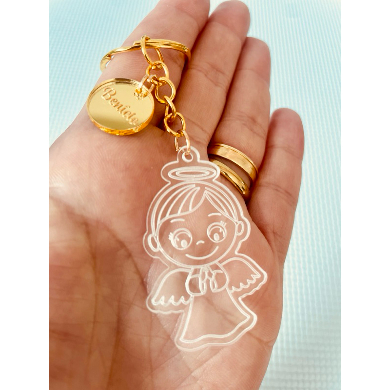 KIT 10/15/20 LEMBRANCINHA BATIZADO/CRISMA/EUCARISTIA/ CHAVEIRO ACRÍLICO PERSONALIZADO ANJO MENINA E MENINO COM NOME