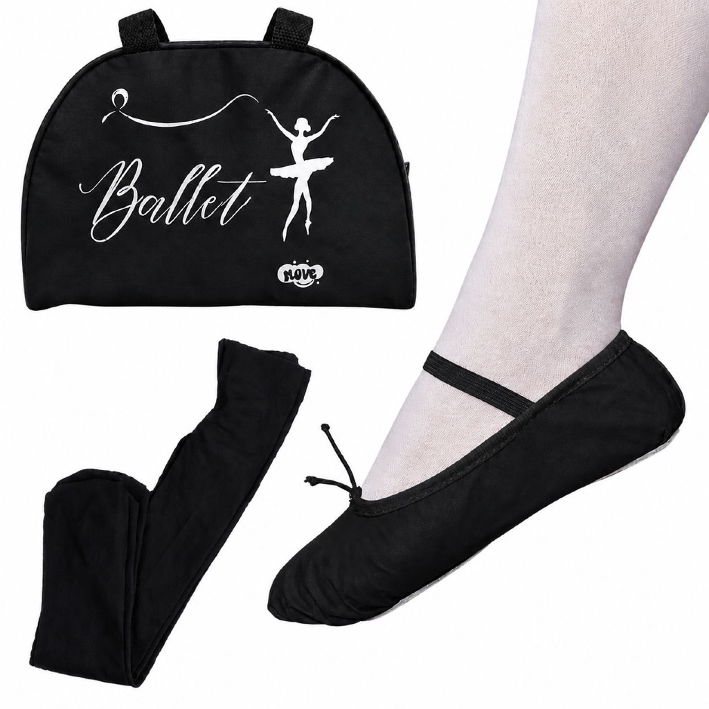 Kit Ballet Infantil 3 Peças: Bolsa  + Sapatilha + Meia calça- Acessórios Bailarina PRETA