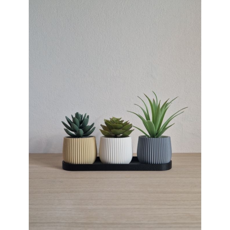 Kit Trio de Míni Vasos Canelados com Bandeja Decorativa feita em Impressão 3D!