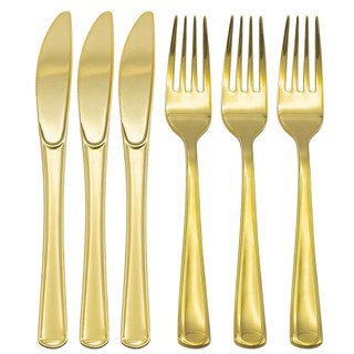 Kit Garfos e facas descartáveis dourado luxo para festa, talheres resistente 50/100 pessoas