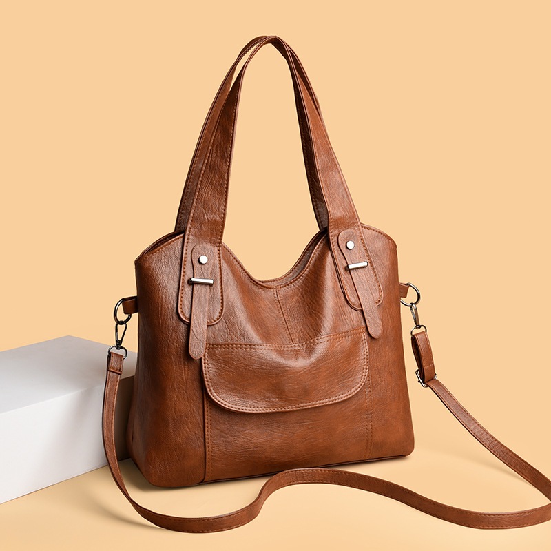 Bolsa Feminina Grande Capacidade Ombro e Mão Couro PU Macio Elegante Bolsa Mamãe Casual para Trabalho e Passeio