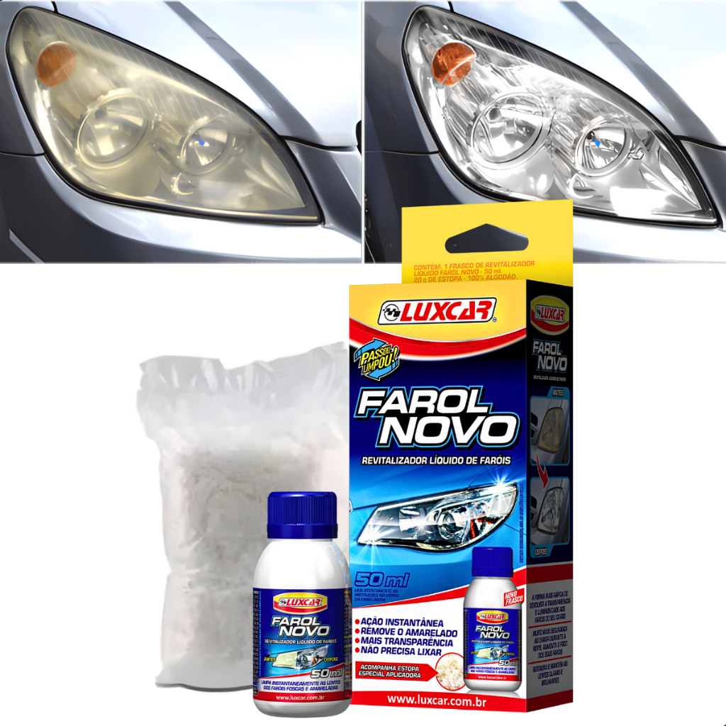 Revitalizador Líquido Farol Novo Luxcar para Faróis de Auto e Superfícies Acrílico e Policarbonato