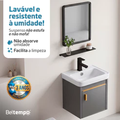 Gabinete Banheiro Suspenso Impermeável Cuba Espelho 43x46cm Anti Umidade Cinza Beltempo