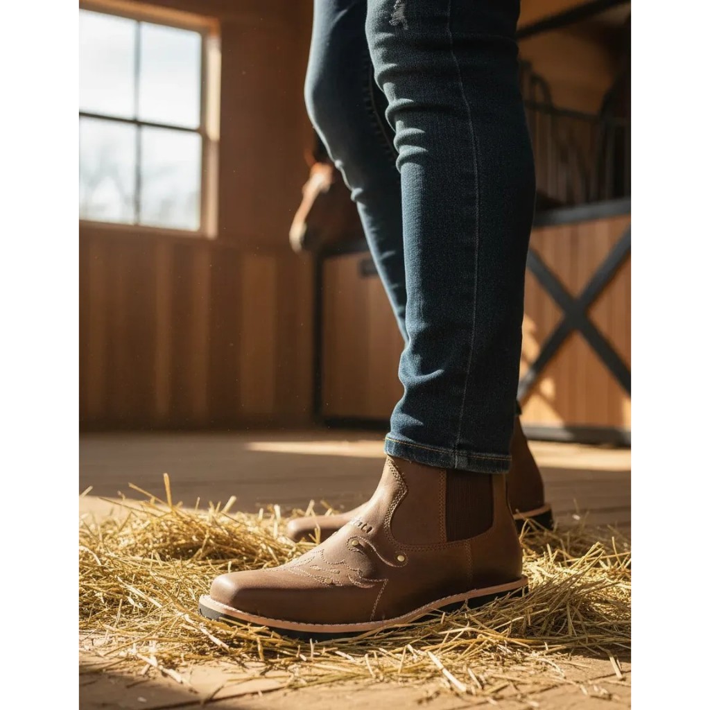 Botina Feminina Zebu Mustang Terra Bico Quadrado Original E Confortável Couro Legitimo Bovino