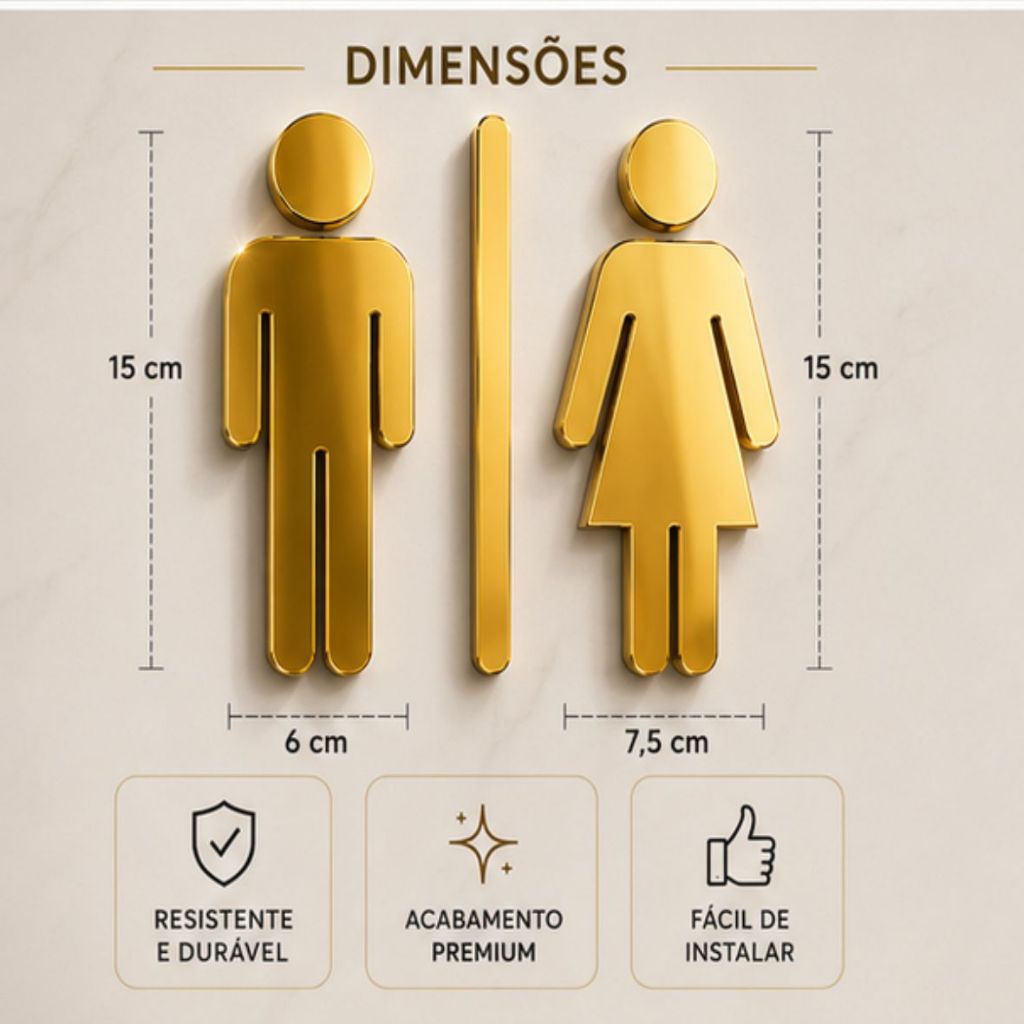 Detalhes do Placa Banheiro Masculino Feminino Acrílico Espelhado Porta Parede WC